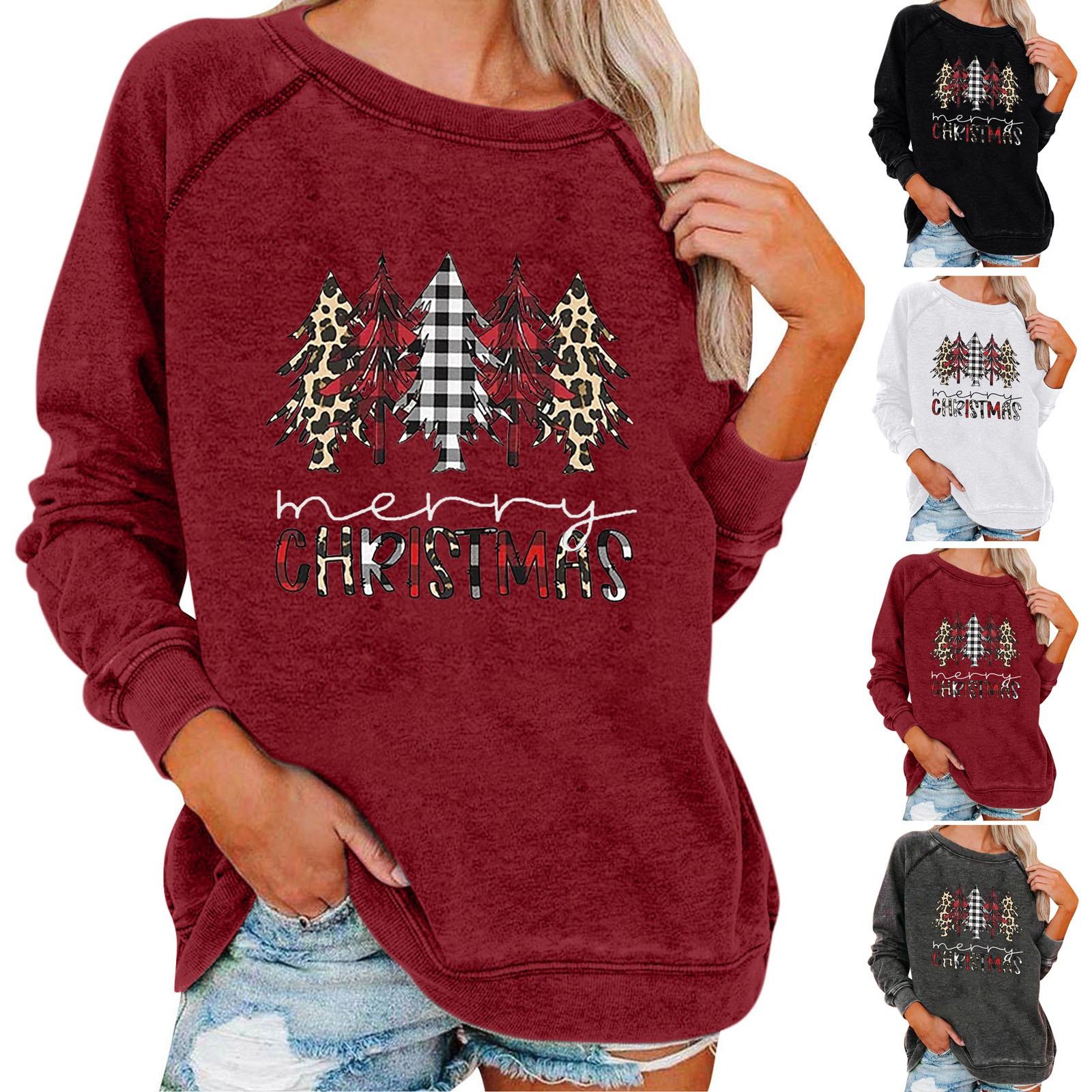 

Женский повседневный модный рождественский пуловер с длинным рукавом и круглым вырезом с принтом