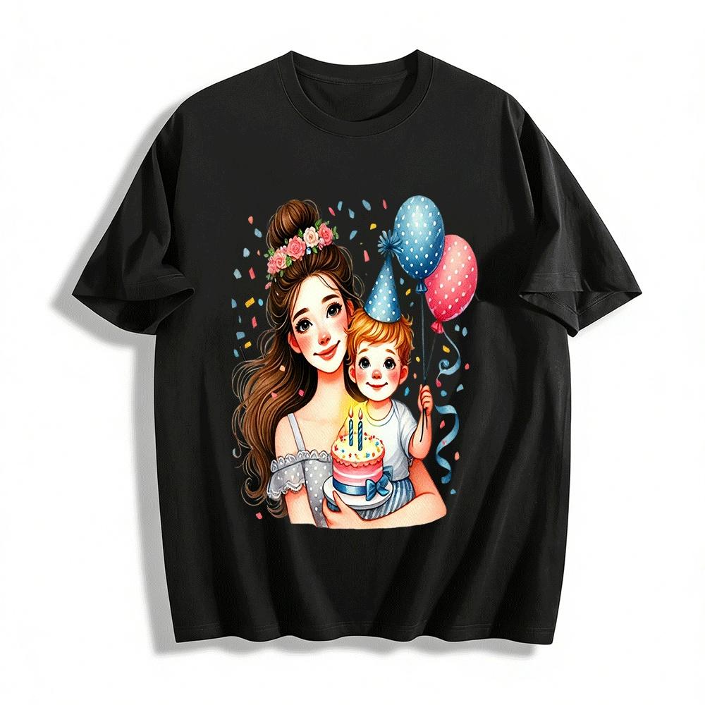 Mom And Baby Birthday Celebration Printed Casual T-Shirt Pure cotton T-shirt XXS