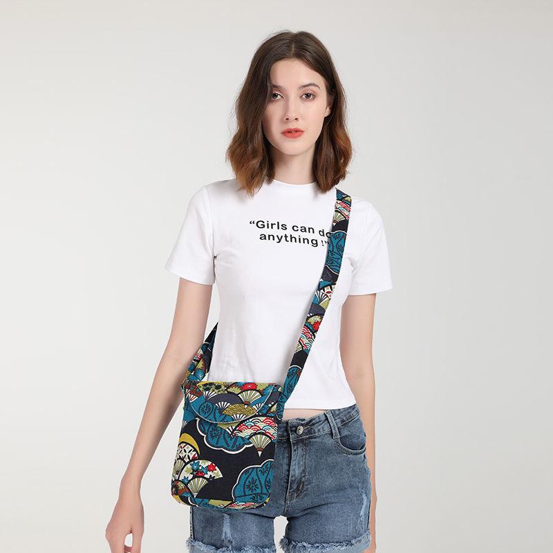 Ethnic Style Crossbody Bag Vintage Floral Bucket Bag Women'S Canvas Fabric Flap Purse 2025 Winter Street Casual Small Shoulder Bags