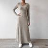 Fashionable Knitted Long Sleeve A- Line Streetwear Dress Women Smooths and Slims Your Silhouette Solid Color Long Dress