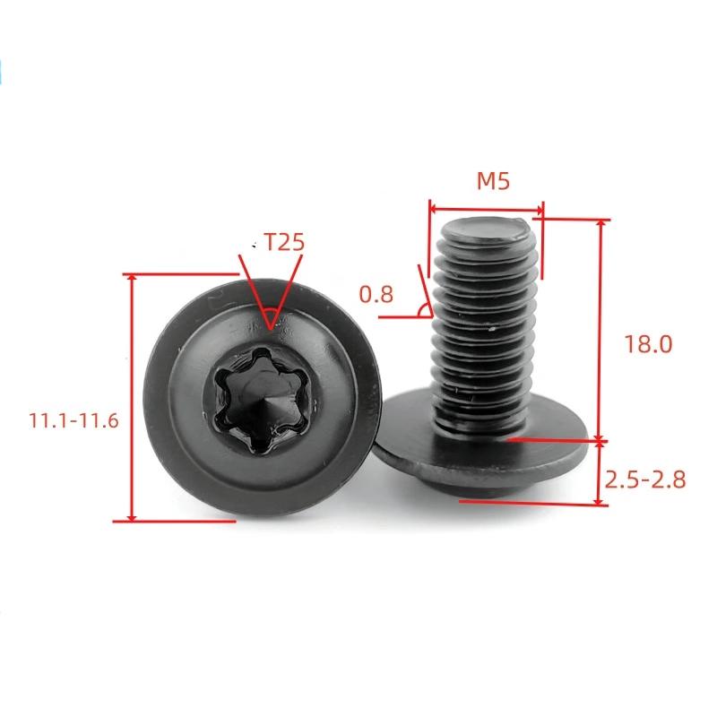 304 Šroub Torx M4 M5 M6 M8 Nerezová ocel Černá barva šroub s torxovou podložkovou hlavou pro motocykl, skútr, ATV, moped, plastový kryt