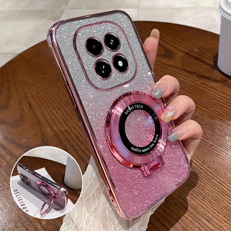 

Противоударный чехол с блестящим покрытием и магнитной подставкой для Xiaomi Redmi 15C 15 14C 13C 13X Note 15 14 Pro Plus, силиконовый чехол Redmi 15 4G 171MM розовый