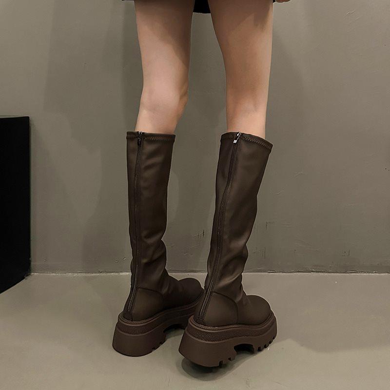 Autumn and Winter Knight Boots Pile High Boots Women's 2025 New Thin Boots Small Thin Thick-soled Long Boots