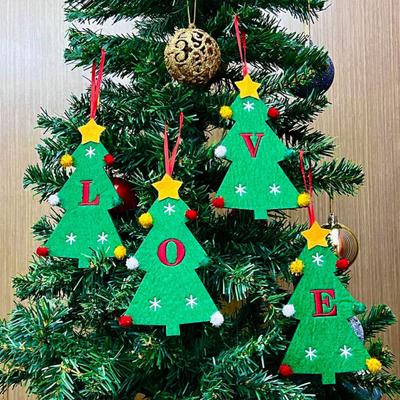 Christmas Tree Pendant Ornament with Lanyard 26 Letter Design Felt Fabric Holiday