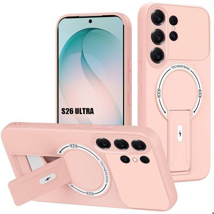 Coque Support - BOOLING - pour Samsung Galaxy S26 Ultra - Silicone avec Cercle Magnétique - Rose