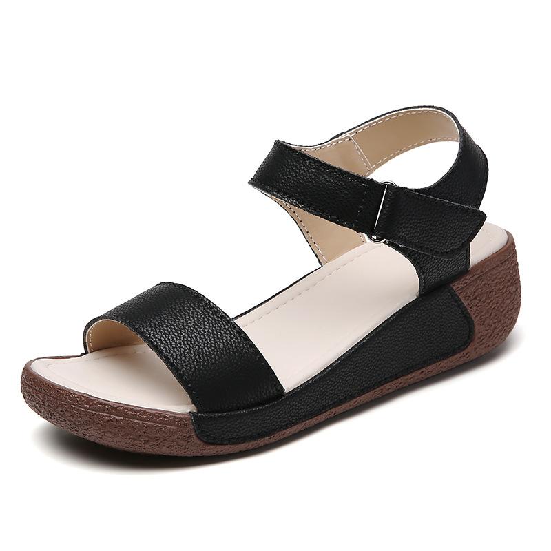 Cowhide Thick-soled Buckle Cool Slippers Women's Soft-soled Outer Wear Fashionable Women's Thick-soled Heightening Muffin-soled Women's Sandals