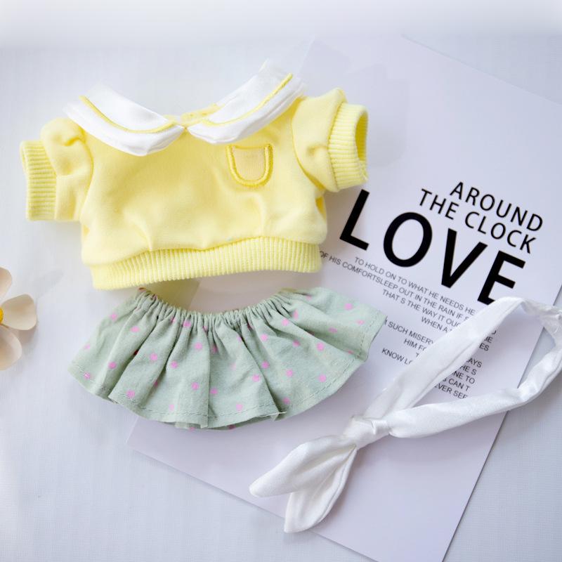 Special Offer 20cm Chubby Cotton Doll with School Style Casual Bow Tie Sweatshirt Dress Fits 20cm Cotton Doll