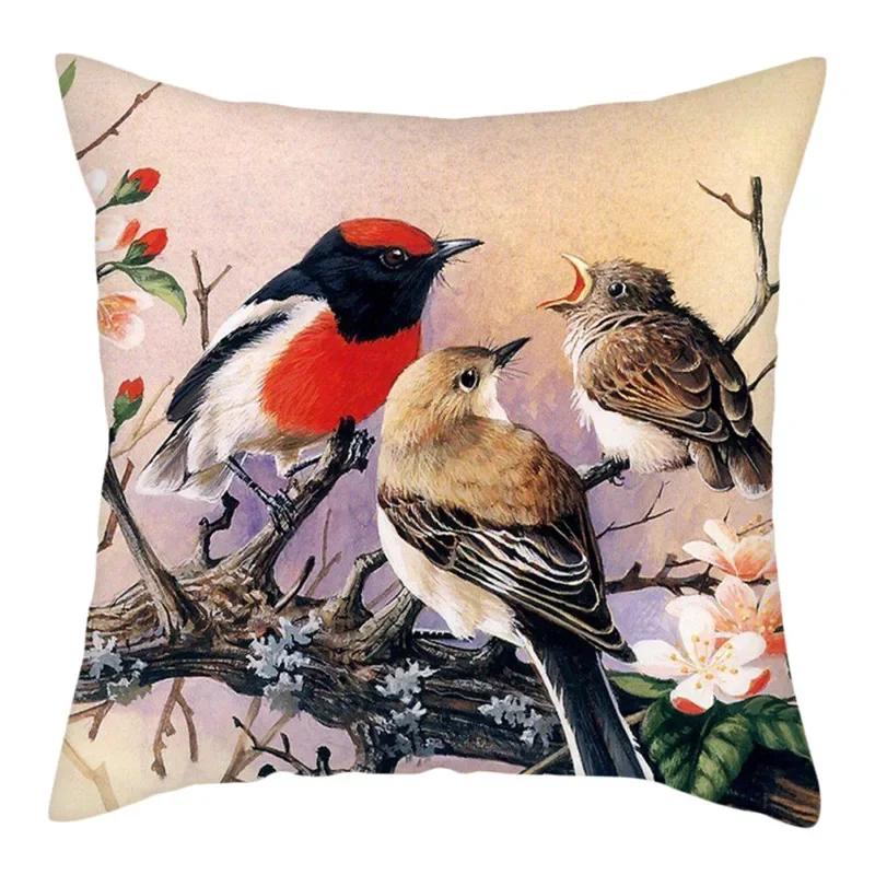 Flower And Birds Polyester Pillow Cover Bird Animal Printed Cushion Cover Throw Pillowcase For Home Sofa Decor 45X45Cm