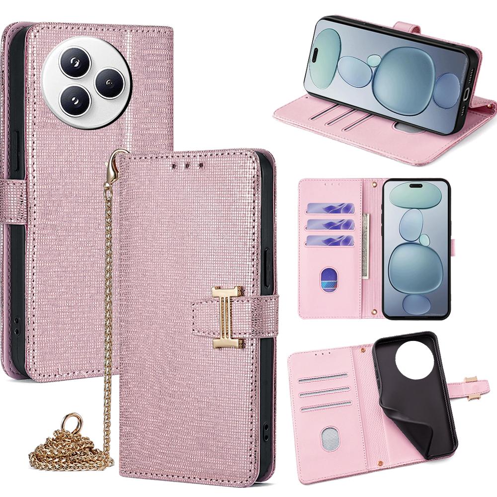 

Для Xiaomi Civi 5 Pro 5G Чехол-кошелек из кожи с блестками через плечо Чехол для телефона Rose Gold