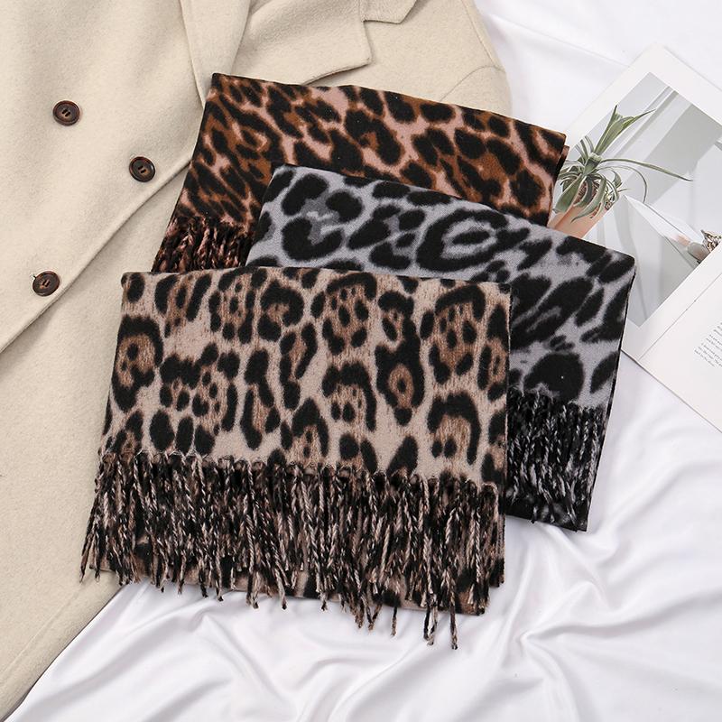 Leopard Print Pashmina Tassel Shawl Scarf For Woman Winter Warm Shawls Fashion Long Wraps Thick Like Cashmere Scarves