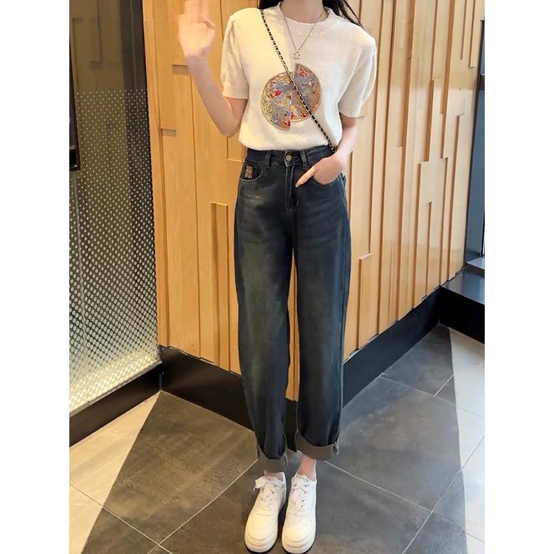 Women's Plus Size Fleece-Lined Harem Jeans - Winter High Waist Straight Leg Loose Carrot Pants