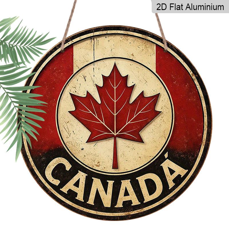 

2D Flat, 1pc Round Aluminum Canada Maple Leaf Sign, Vintage Retro Canadian Flag Wall Decor, Waterproof & Durable, Perfect for Canada Day, Home 7.87×7.87inch