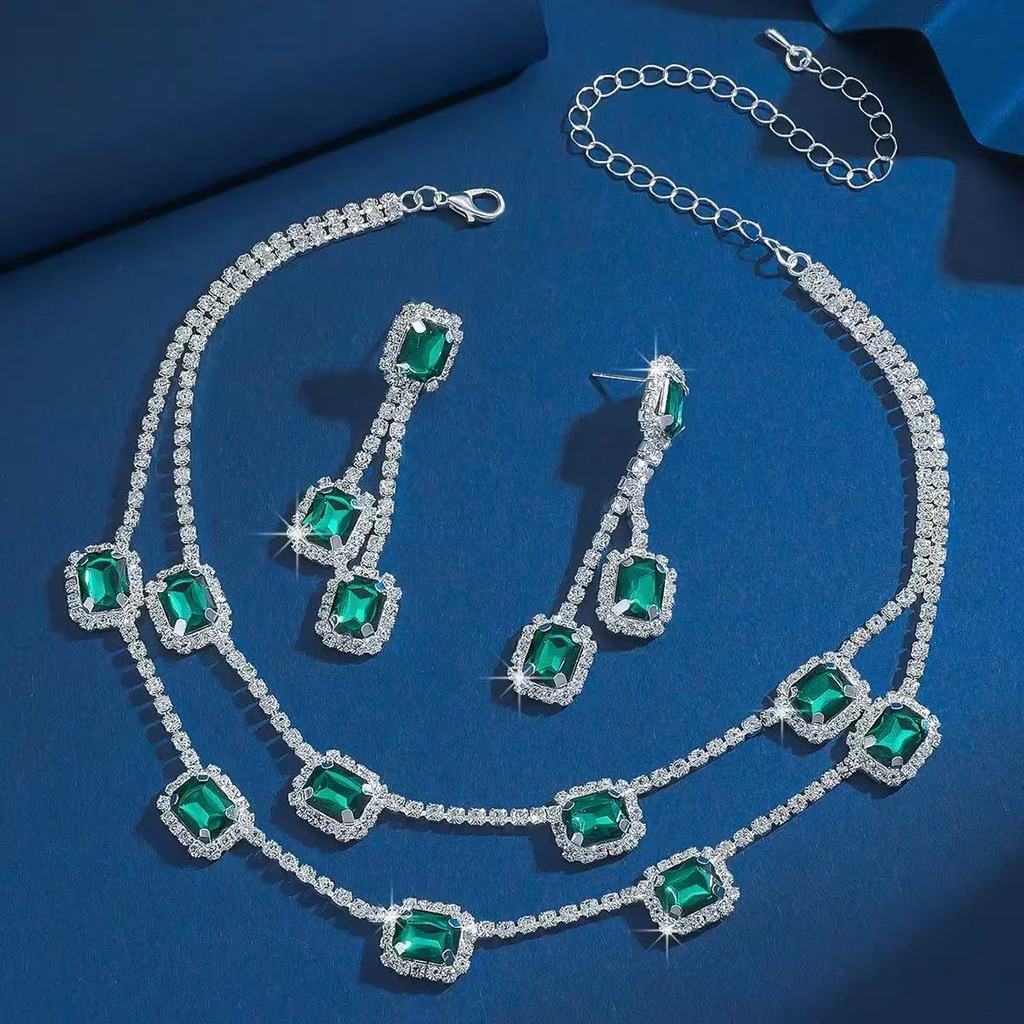 Geometric Double Layer Collar Necklace With Water Diamond Pendant For Women
