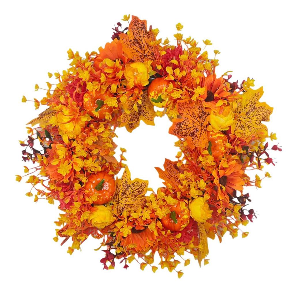 Autumn Harvest Wreath: Halloween Pumpkin & Berry Door Hanging for Thanksgiving