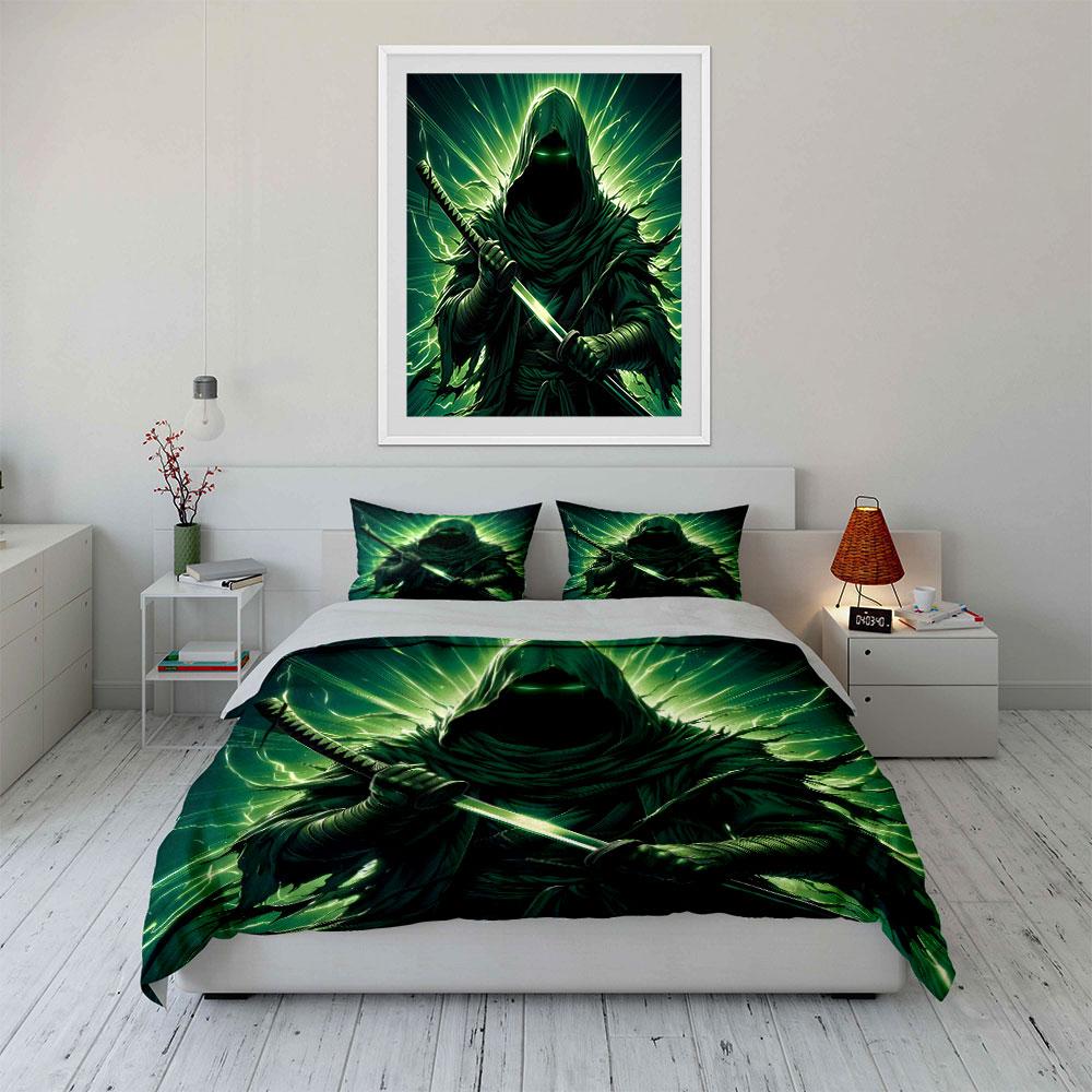 Dark Cloaked Warrior With Glowing Sword Print Soft Comfortable Duvet Cover Bedding Set Included 1*Duvet Cover  2*Pillowcases