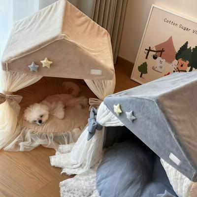 Stylish Semi-closed Pet Tent Nest Creative Plush Dog Cat Nest Lace Lace Pet Princess Bed Cat Supplies
