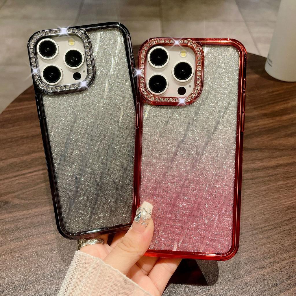Rhinestone Checkered Gradient Glitter Is Suitable for IPhone 15Promax Phone Cases, IPhone14 Electroplated Anti-drop Full Package 13