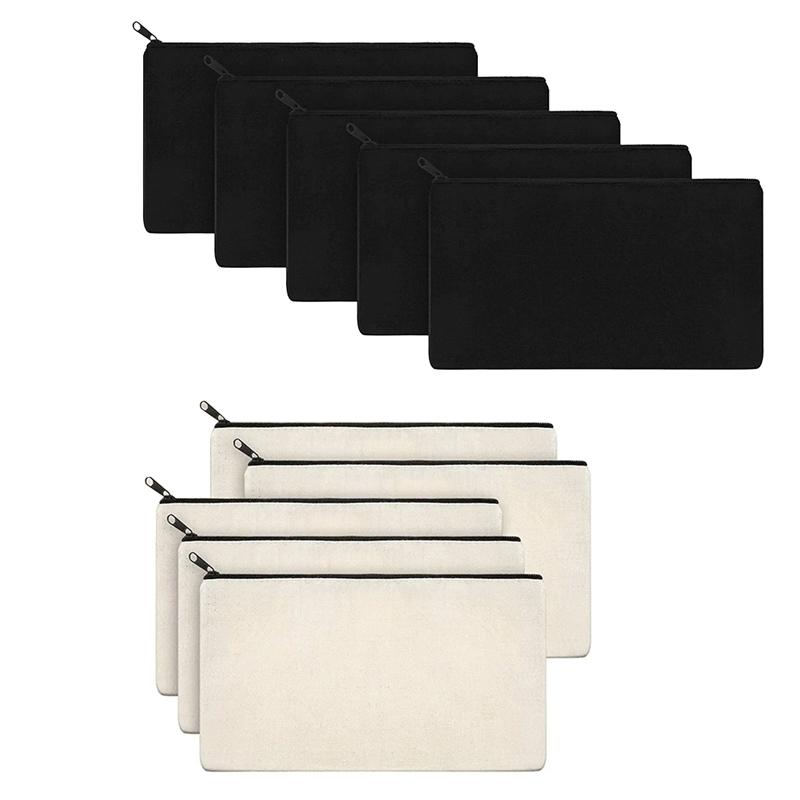 10Pcs Blank DIY Craft Bag Canvas Pencil Case Makeup Bags- Pencil Pouch Cosmetic Bag Multi-Purpose Travel Toiletry Bag Zipper Bag
