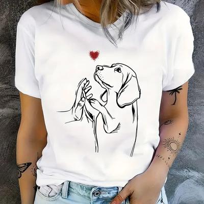 Women Summer T Shirt Print Cute Little Dog Short Sleeve Tees Casual Printed Tops