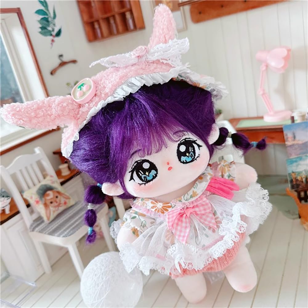 niannyyhouse 20cm Plush Girl Purple Fried Hair Black Hair No Attributes Normal Body Doll Cotton Doll Skeletons Dress-Up (2 Included)