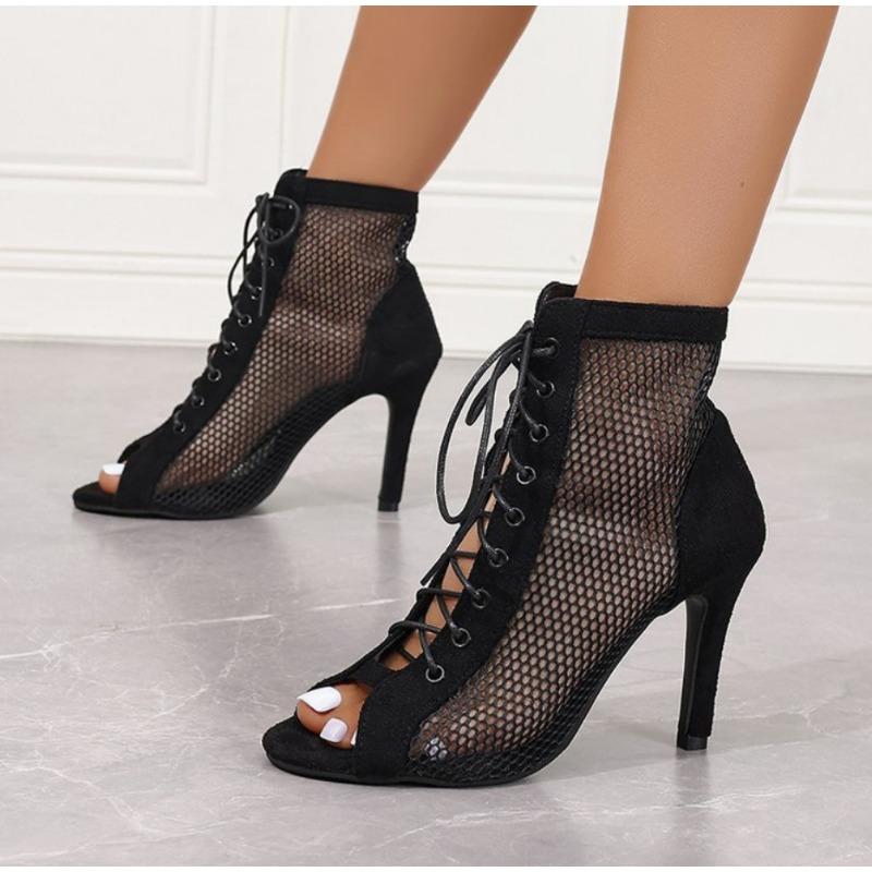2026 Summer Pupms Women High Top Dance Shoes Ballroom Salsa Tango Sandals Girl Fashion Party Mesh Cutout High Heel Sandalias