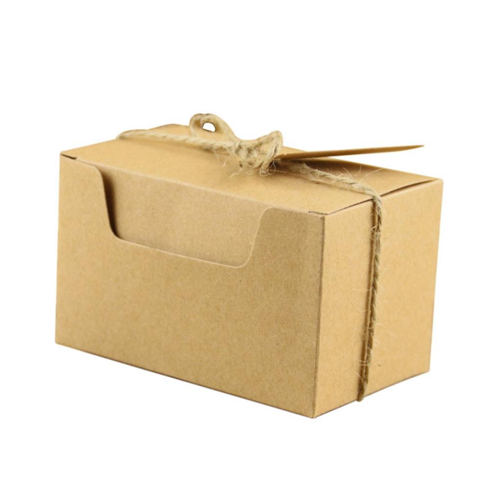 50pcs Kraft  Paper  Rectangular  Candy  Box Retro Style With Blank Label Linen Rope Abrasion Resistant Solid Color Wedding Party Gift Box