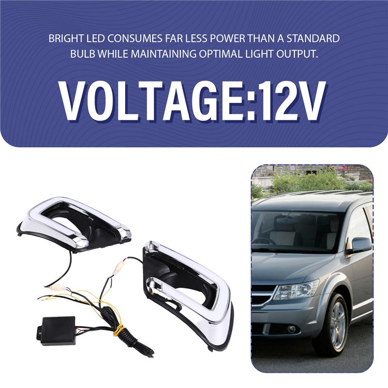 LED Turn Signal Car Daytime Running Light Fog Lamp Hole DRL 1 Pair For Dodge Journey FIAT Freemont 2014-2017