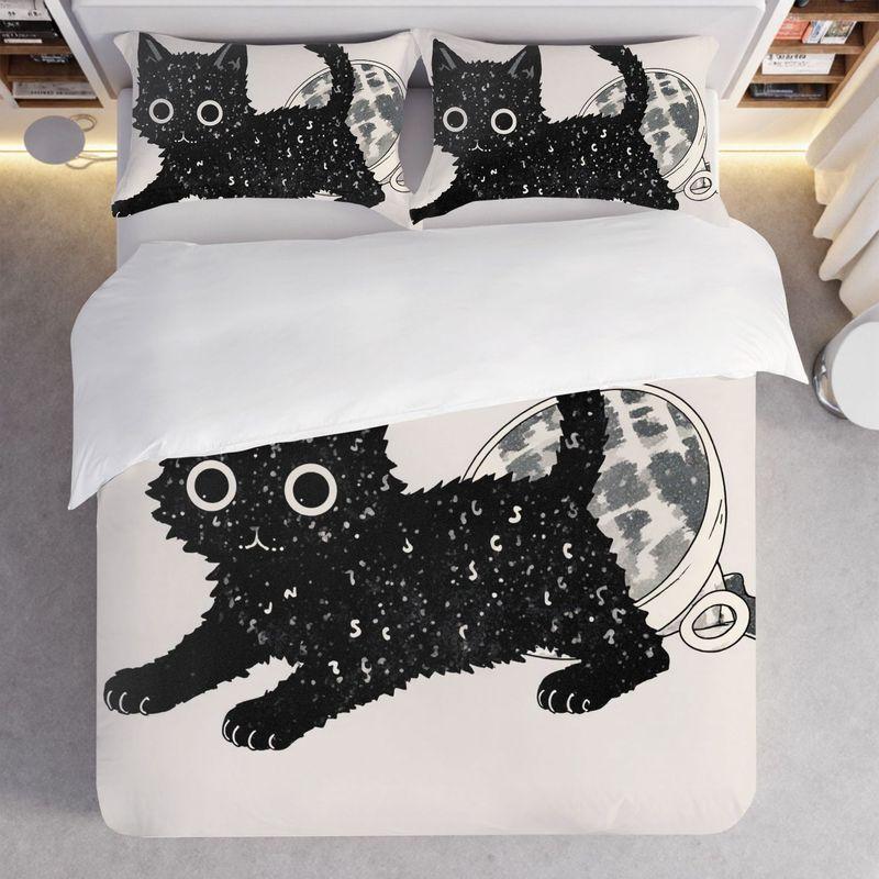 3-Piece Set Bedding Pillowcase Quilt Cover Set Black Hair White Face Cat 2D Digital Printing For Bedroom Dormitory Decoration