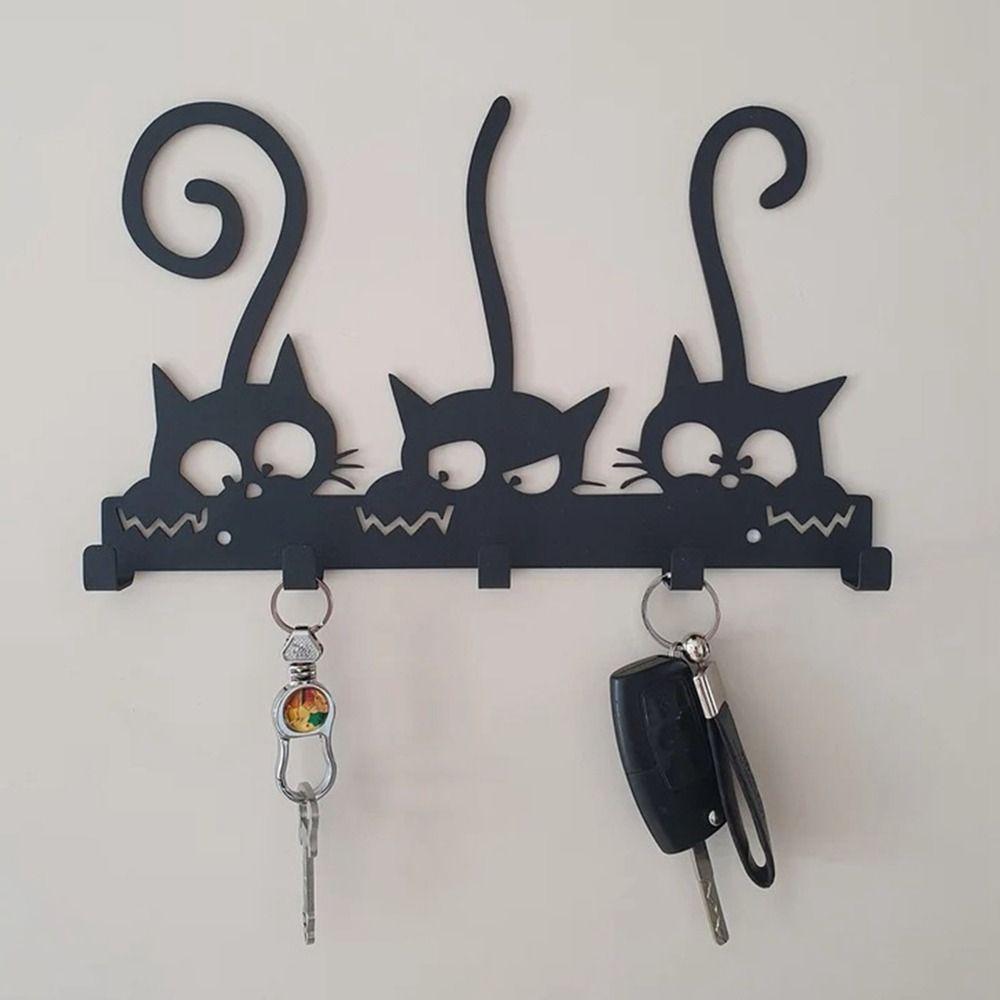 Black Decorative Hanging Home Decor Wall Mounted Cat Shaped Hook Key Holder Key Hook Wall Hook