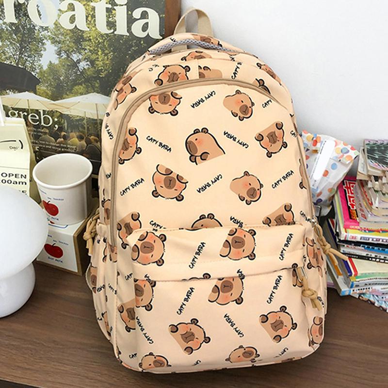 Large Capacity Lightweight Backpack Cartoon Capybara School Bag Student Schoolbag Adjustable Straps Backpack Gifts
