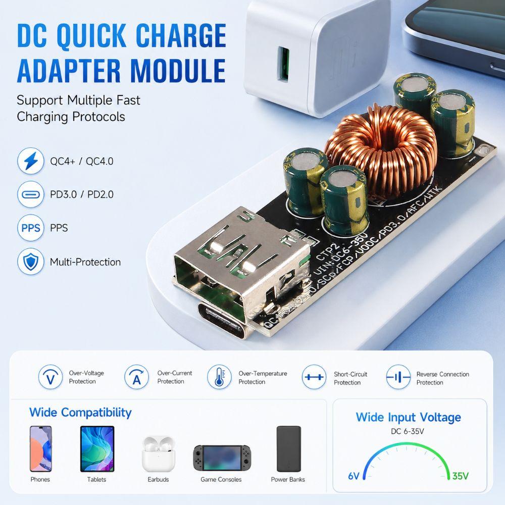 60W 6-35V Fast Charging Module USB Type C Quick Charge Adapter Step-Down Power Module Mobile Phone