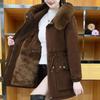 New Slim Fit Mid-Length Cotton Parka with Fur Collar and Cinched Waist