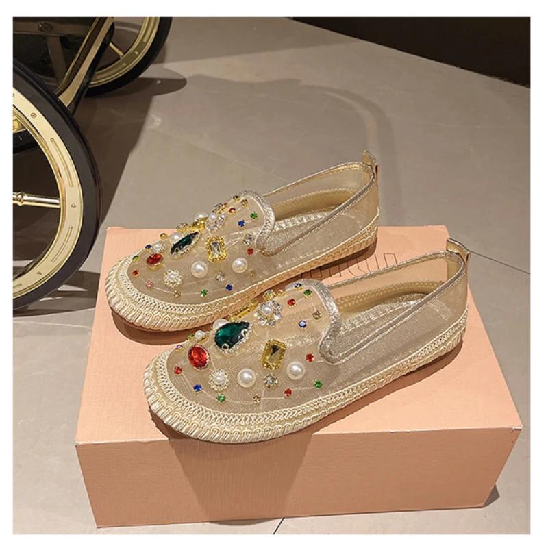 Fashion 2025 Summer Slippers New Soft Sole Comfortable and Versatile Fairy Style Flat Casual Shoes Fashionable Shiny Breathable Loafers