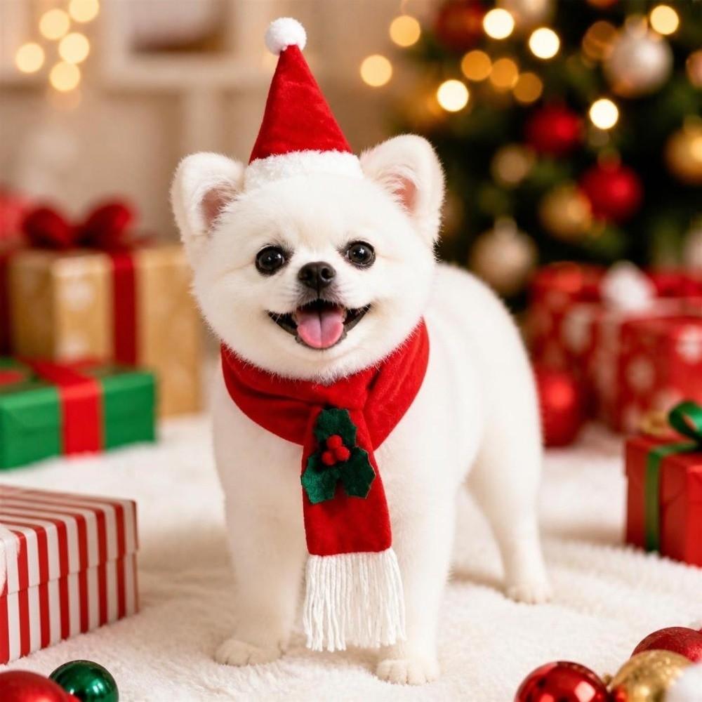 2Pcs/Set Winter Dog Scarf Collar Christmas Cat Scarf Hat Cozy Dog Bandana Scarf  for Small Dogs