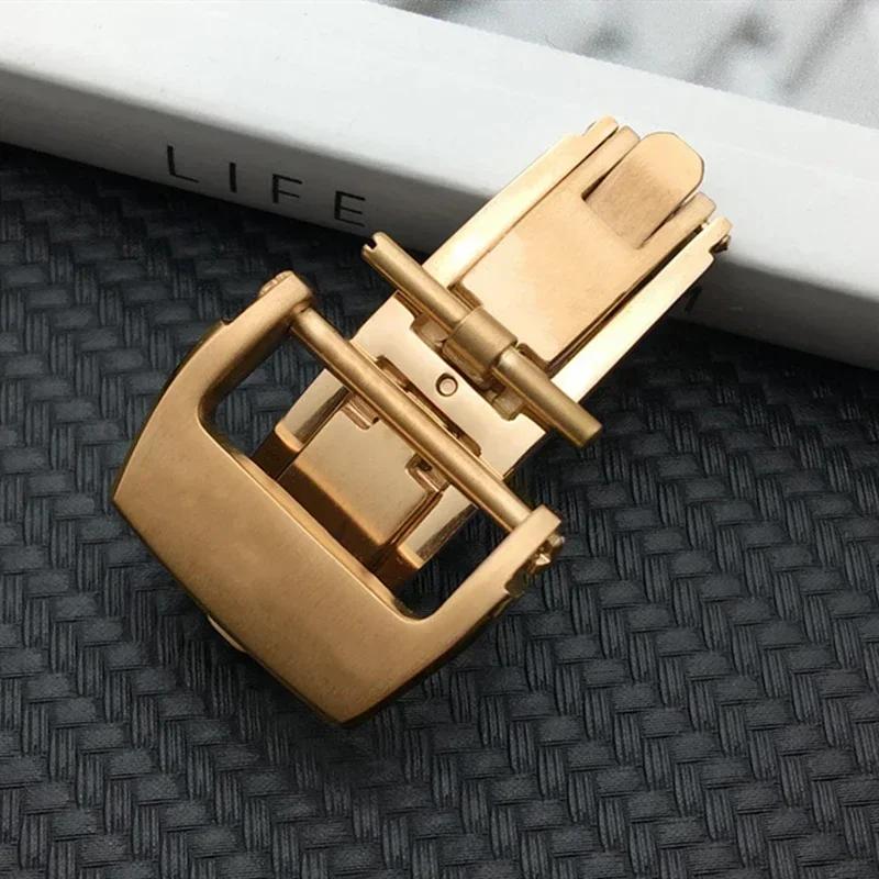 18mm Edelstahl Faltschließe für AP Modifikation GA2100 Schmetterlingsschließe Silber Schwarz Gold für Gummi Leder Uhrenarmband
