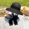 Elegant Long Black Ribbon Straw Hats For Women Foldable Wide Brim Panama Beach Hat Female Fashion Holiday Photo Props Sun Caps