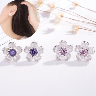 Rosa Lila Ohrstecker Kristall Blumen Ohrringe Schmuck Geschenk Zirkon Blumen Ohrringe Damen Ohrringe Pfirsichblüten Ohrringe