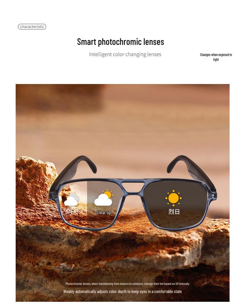Smart Bluetooth Sunglasses: Double Bridge, Photochromic, Anti-Blue Light, UV Protection, Music and Call Enabled