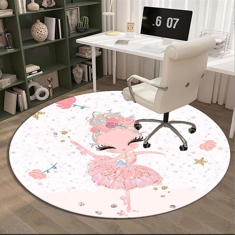 Ballerina With Swans And Flowers round carpet Chair cushion Round Entryway Rug, Soft Round Rugs for Living Room, Bedroom, Circle Carpet decor gifts