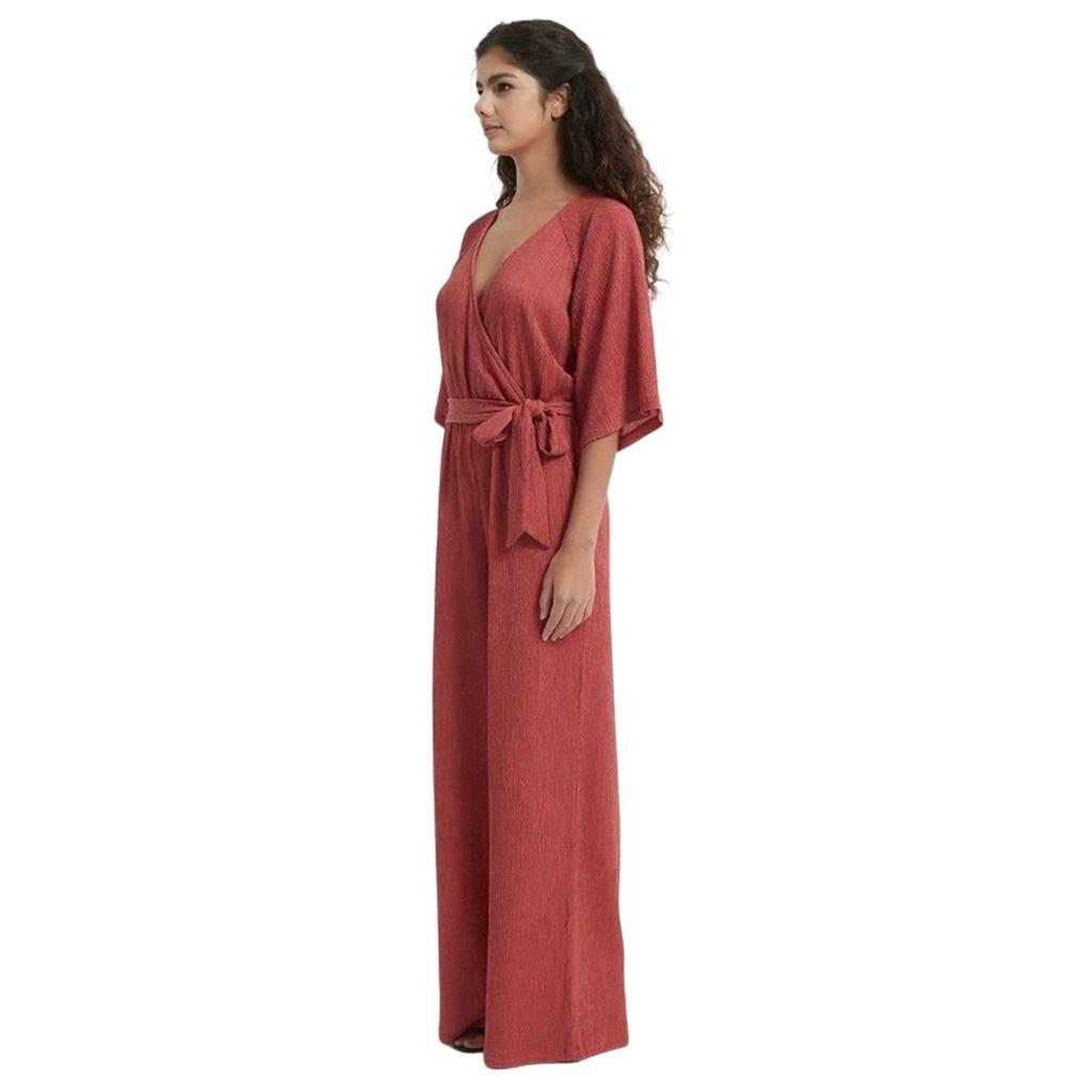 Be You Damen Crinkle V-Ausschnitt Lockerer Schnitt 3/4 Ärmel Jumpsuit