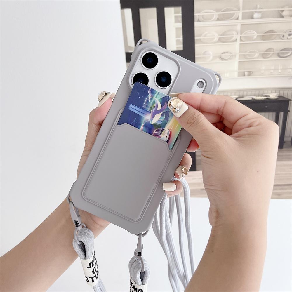 Wallet Crossbody Phone Case for IPhone 17 Air 16 15 14 13 12 11 Pro Max X XS XR Strap Necklace Card Holder Soft Silicone Cover