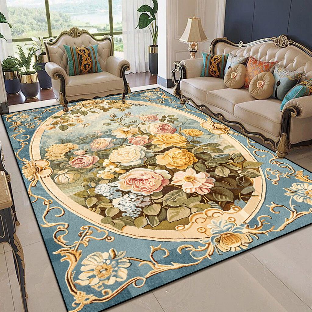 European Carpets Living Room Pastoral Flower Home Rug Large Bedroom Luxury Pattern Floor Mat Washable Non-slip Entryway Door Mat