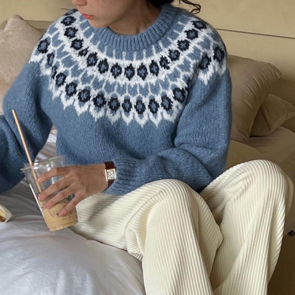 New Autumn and Winter Ethnic Style Long-sleeved Round Neck Loose Versatile and Comfortable Commuter Style Sweater
