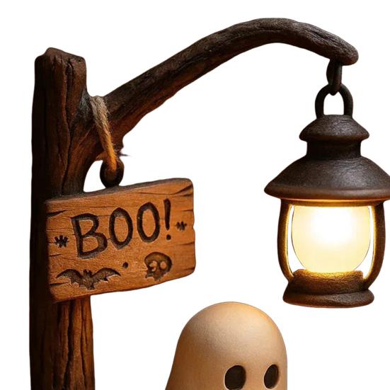 Ghost Reading Street Lamp 3D Resin Halloween Ghost Night Light LED Ghost Reading Book Table Lamp with Warm Light for Bedroom Study Living Room Decor