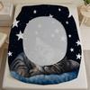 1pc Lovely Sleeping Cat Print Fitted Sheet 100% Polyester Durable Bedding Set Sheet for Home Bedroom Decoration Birthday Gift