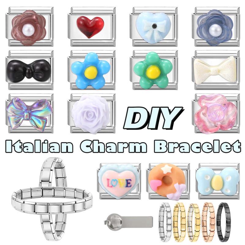 Fashion Eyes Bow Cherry Flowers Love Heart Cake Italian Charm Links Fit 9MM Stainless Steel Bracelet Women DIY Making Jewelry