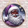 1 elegant purple black Santa Claus circular plaque, Merry Christmas home, door and room wall decoration, perfect holiday gift