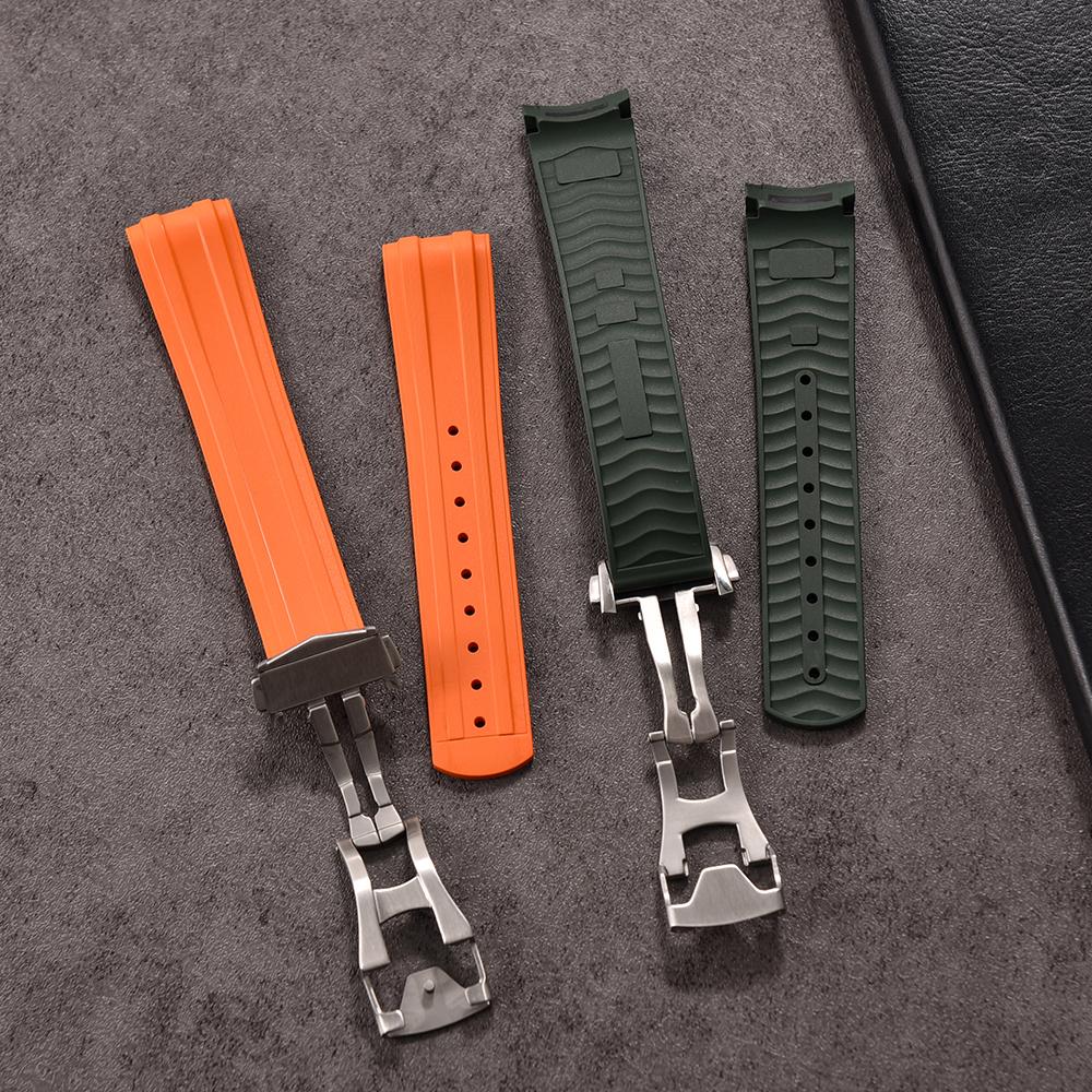 20mm New Soft FKM Fluorous Rubber Curved End For Omega Strap For Seamaster 300 Diving Belt Fold Buckle Replacement Watch Band