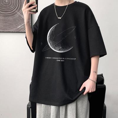 Herren Sommer Locker Geschnittenes Baumwoll Trend T-Shirt, Hongkong-Stil, Übergröße Halbarm