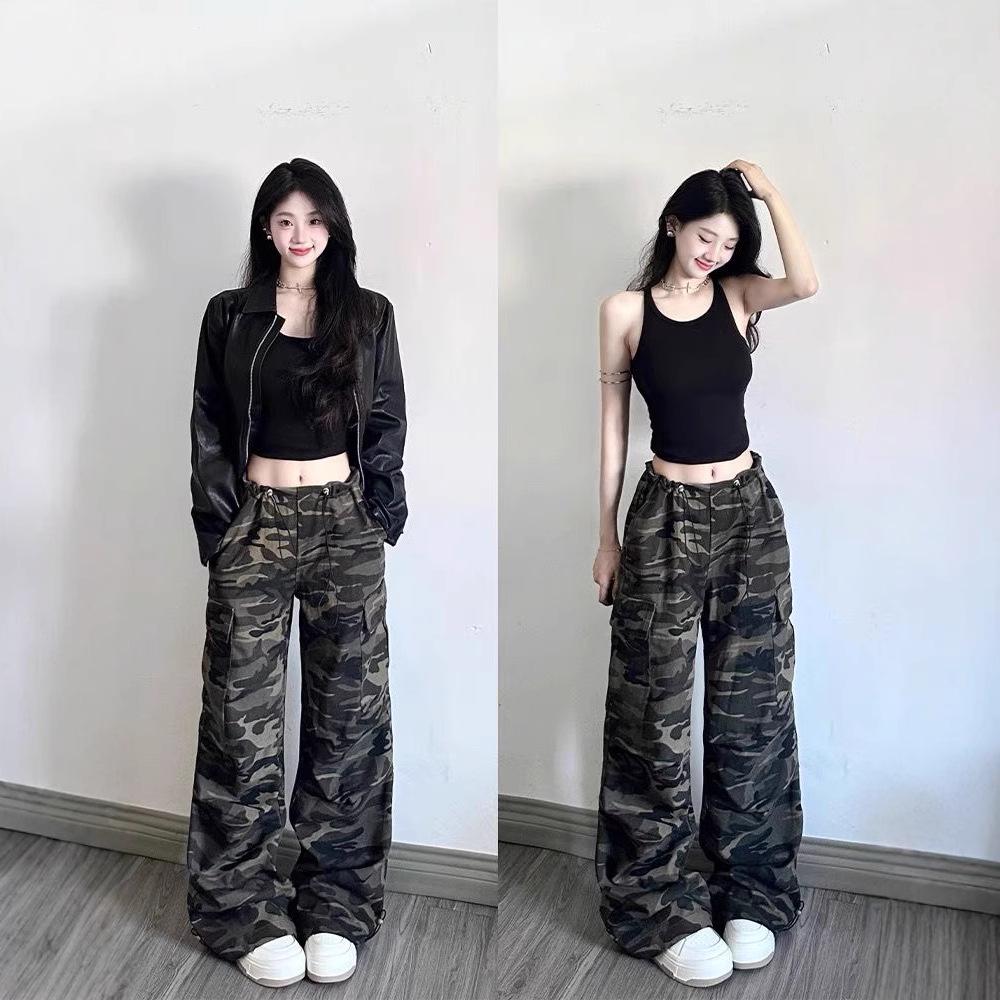 

Women s Autumn Camouflage Hip Hop Wide-Leg Cargo Jeans M камуфляжний